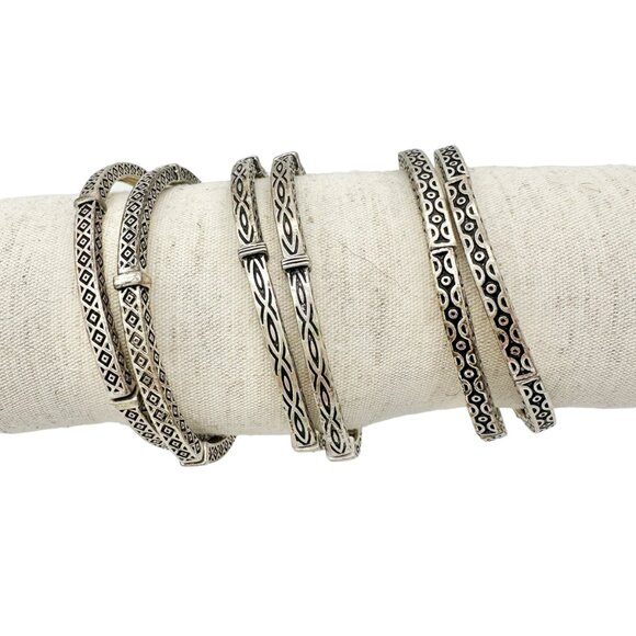 Set of 6 Bracelets Stretch Bangles Silver Celtic Look 2 ea of 3 Patterns NWOT - Picture 1 of 10